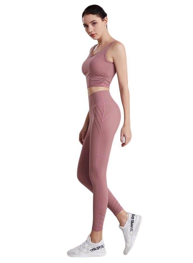 Solid Pattern High-Waist Sports Leggings Pink