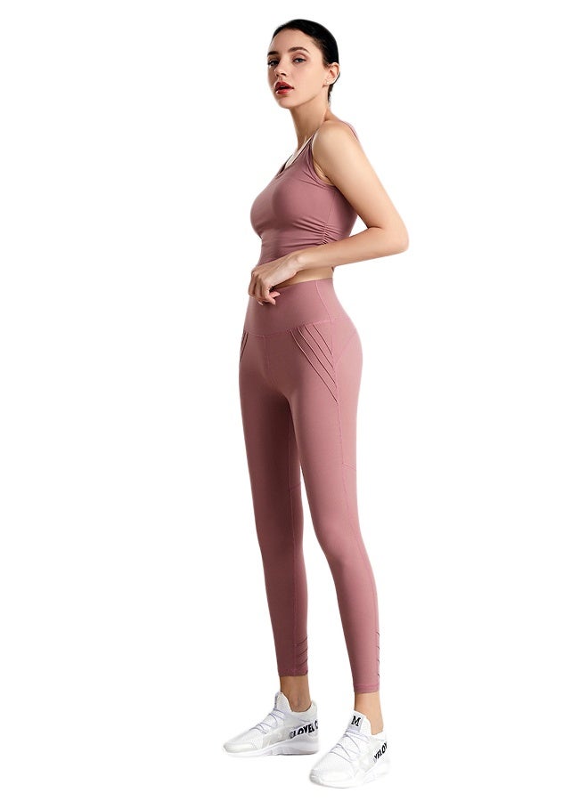 Solid Pattern High-Waist Sports Leggings Pink