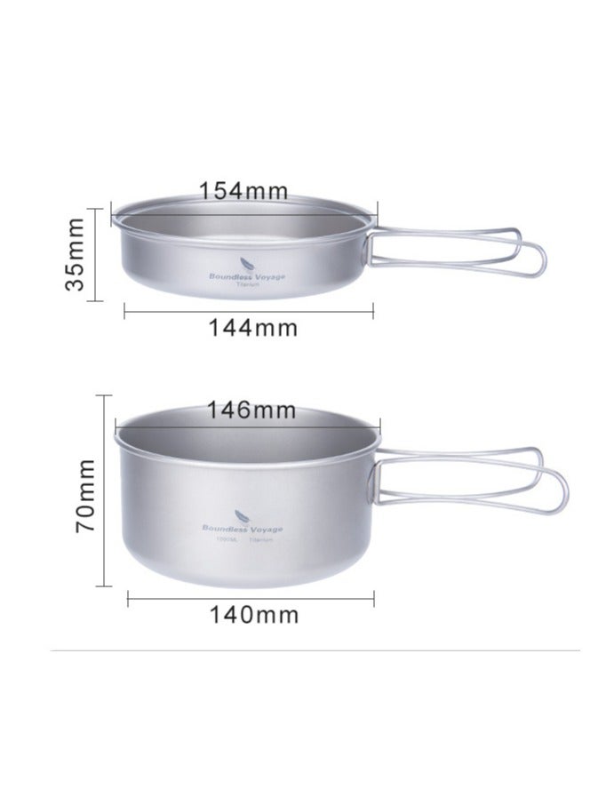 1000ML+500ML Titanium Pot And Plate Two-Piece Outdoor Wok Camping Cookware Set