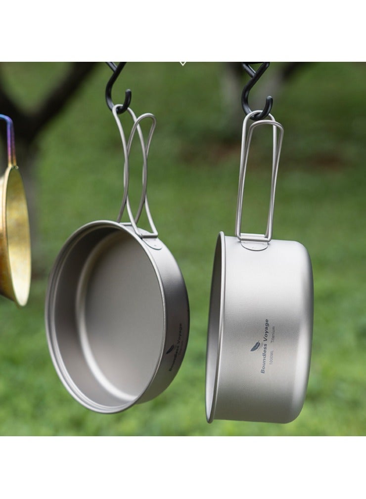 1000ML+500ML Titanium Pot And Plate Two-Piece Outdoor Wok Camping Cookware Set