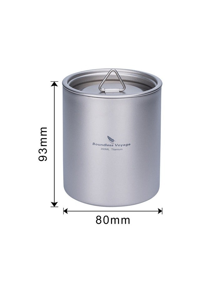 Pure Titanium Double-Layer Heat-Resistant Water Cup 350ml Outdoor Mug With Lid Camping Tea Cup Coffee Cup