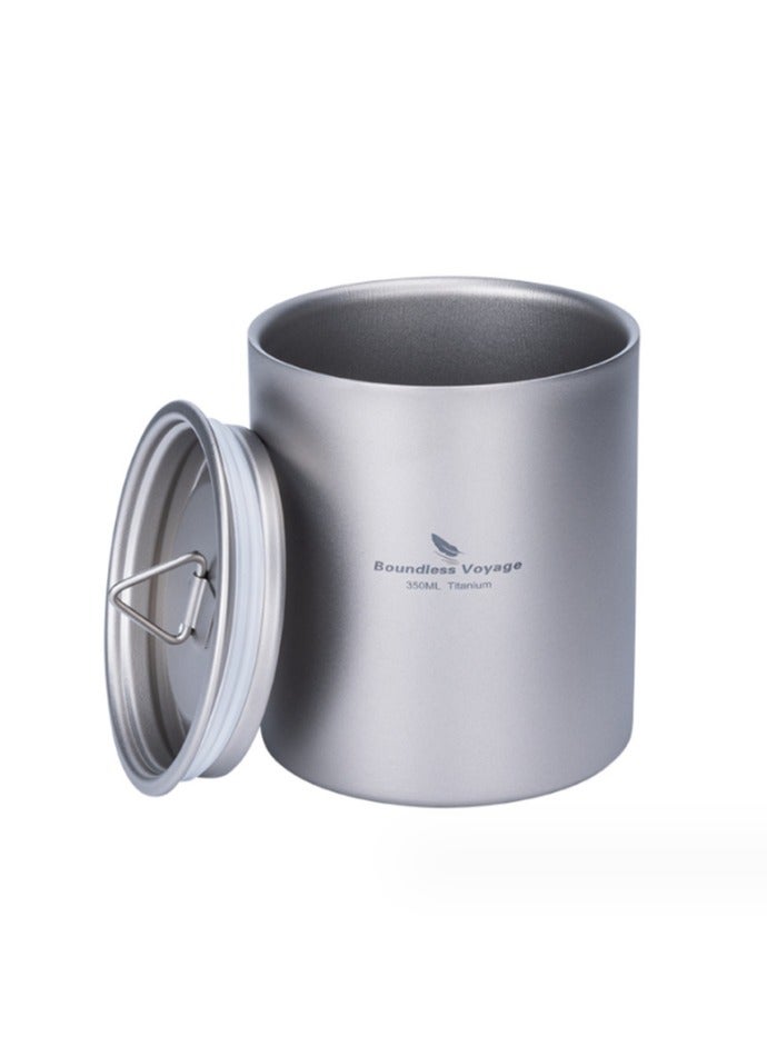 Pure Titanium Double-Layer Heat-Resistant Water Cup 350ml Outdoor Mug With Lid Camping Tea Cup Coffee Cup