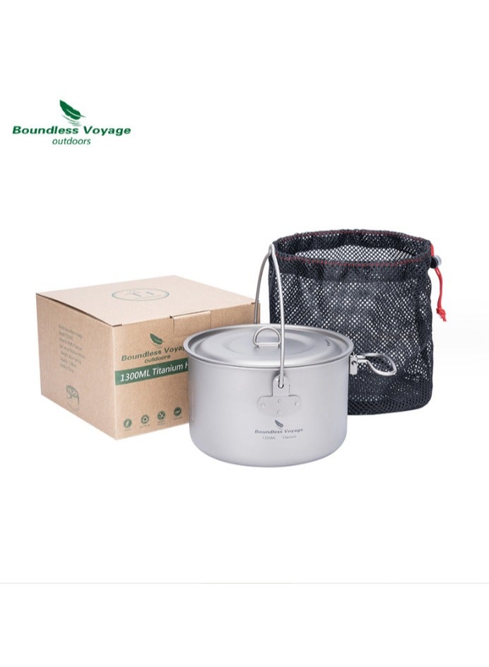 1300ml Pure Titanium Camping Soup Pot Hanging Pot Large Capacity Titanium Pot Outdoor Hot Pot Cooking Utensils