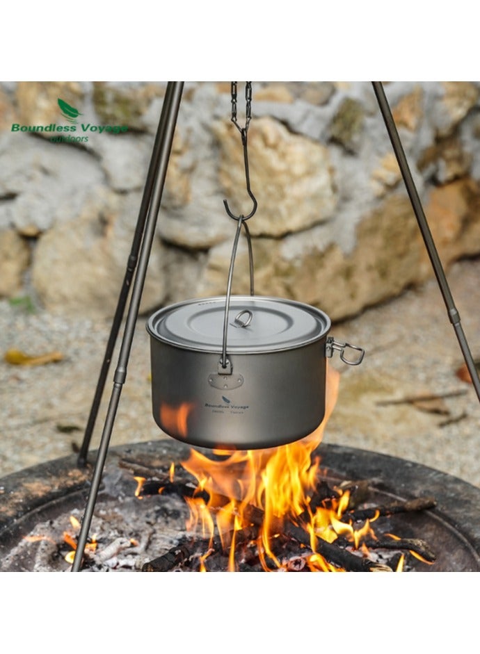 1300ml Pure Titanium Camping Soup Pot Hanging Pot Large Capacity Titanium Pot Outdoor Hot Pot Cooking Utensils