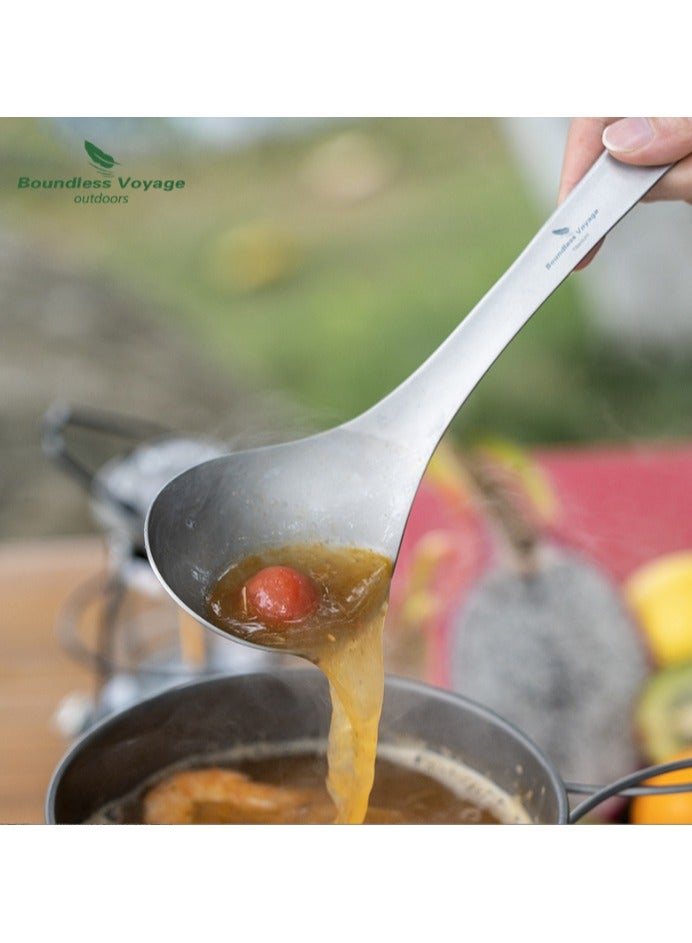 Pure Titanium Outdoor Long Handled Soup Spoon, Lightweight, Portable, Easy to Wash Camping Kitchen Utensils