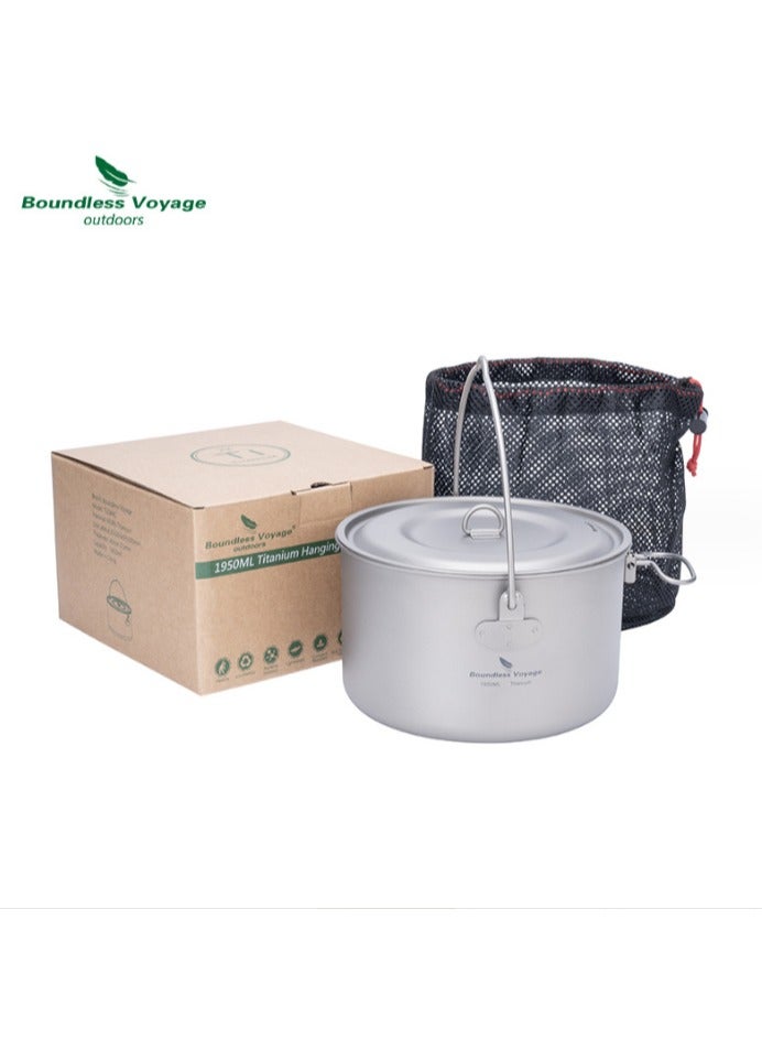 1950ml Pure Titanium Camping Soup Pot Hanging Pot Large Capacity Titanium Pot Outdoor Hot Pot Cooking Utensils