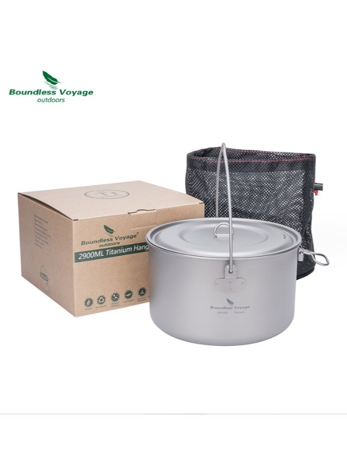 2900ml Pure Titanium Camping Soup Pot Hanging Pot Large Capacity Titanium Pot Outdoor Hot Pot Cooking Utensils