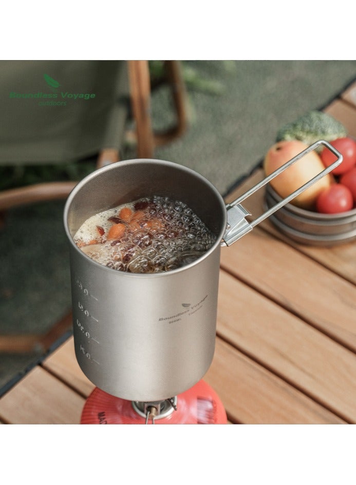 Pure Titanium Mini Cooking Pot Outdoor Camping Titanium Bowl Titanium Cup Steaming Rice Cooker Camping Cookware Pot Folding Handle