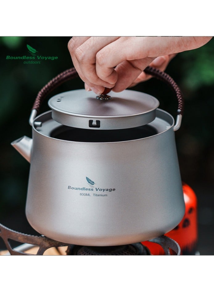 Pure Titanium Kettle Integrated Outdoor Tea Pot Camping Travel Portable Pot Open Flame Tea Brewing Special Camping