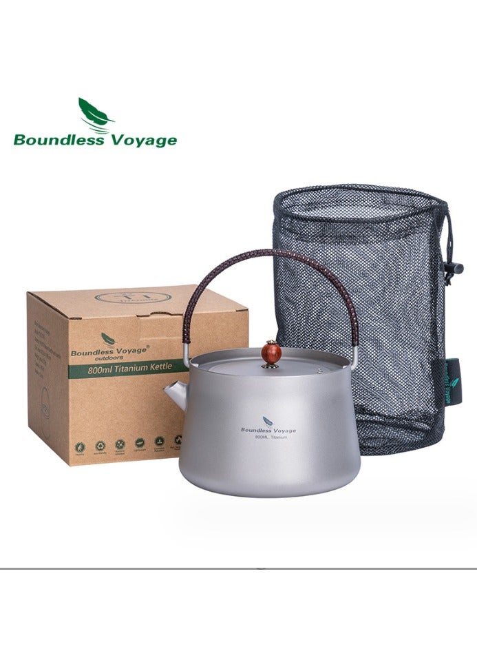 Pure Titanium Kettle Integrated Outdoor Tea Pot Camping Travel Portable Pot Open Flame Tea Brewing Special Camping