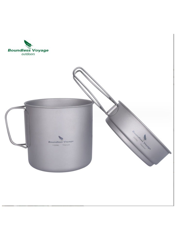 Pure Titanium Camping Set, Outdoor Two-Piece Set, Titanium Pot, Titanium Plate, Titanium Cup, Bowl, Cooking Utensil, Frying Pan, Camping Utensil