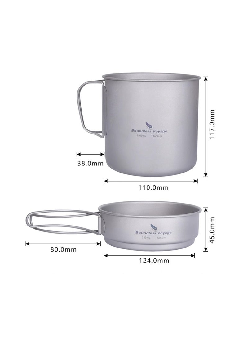 Pure Titanium Camping Set, Outdoor Two-Piece Set, Titanium Pot, Titanium Plate, Titanium Cup, Bowl, Cooking Utensil, Frying Pan, Camping Utensil