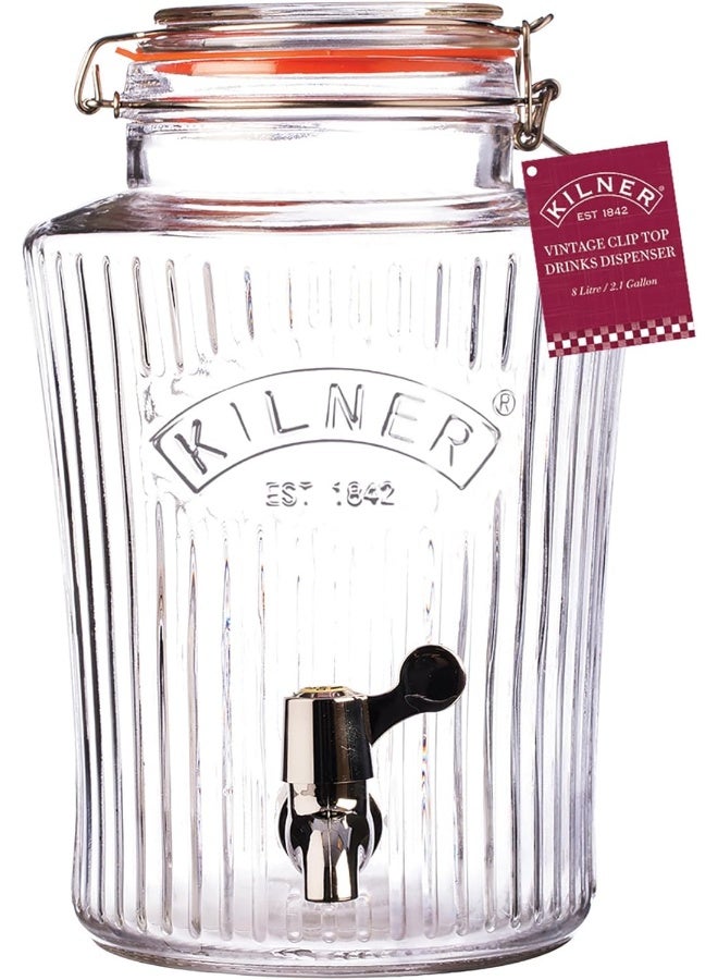 5 Litre Vintage Glass Drinks Dispenser Silver