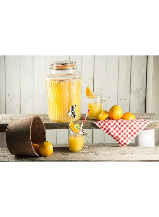 5 Litre Vintage Glass Drinks Dispenser Silver