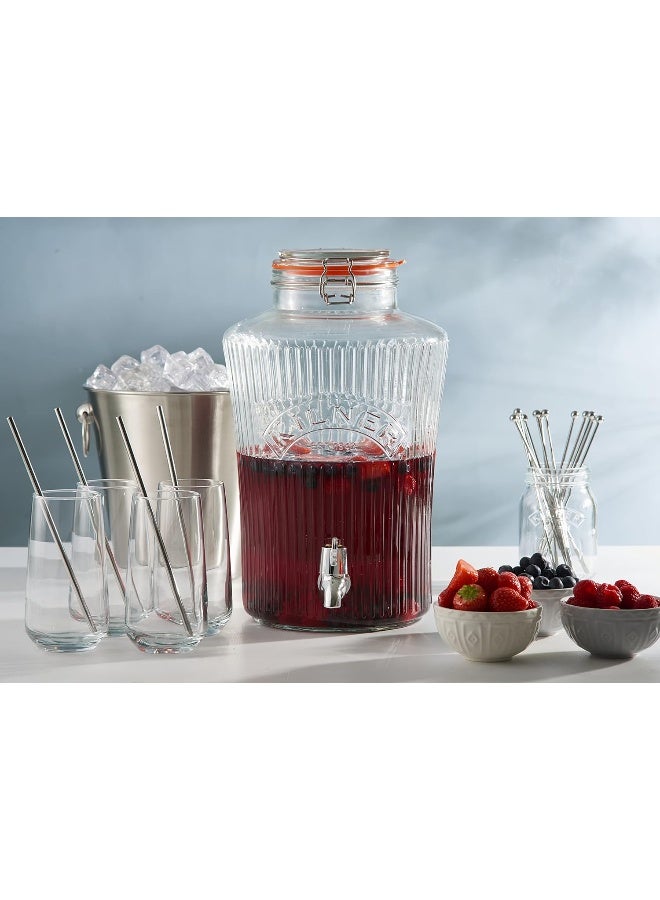 5 Litre Vintage Glass Drinks Dispenser Silver