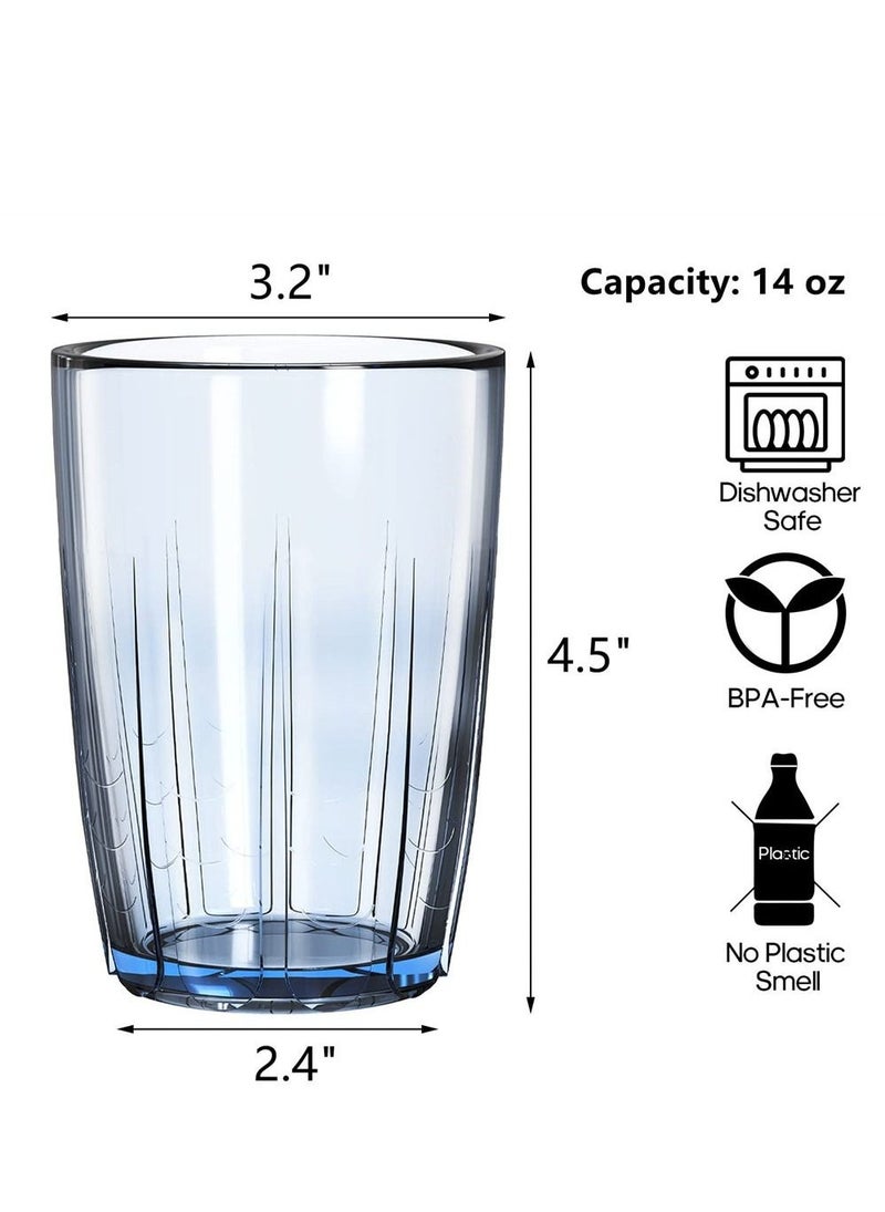 14 oz Unbreakable Premium Drinking Glasses, Set of 6, Acrylic Plastic Tumbler Cups Reusable, BPA free, Dishwasher Safe