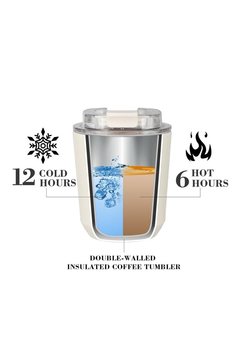 Stainless Insulated Tumblers with Lid, Vacuum Insulated Travel Mug Water Coffee Cup, Leak Proof Reusable Double Walled Coffee Tumbler for Iced and Hot Drinks (250ml, White)