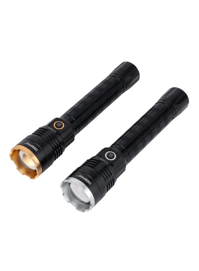 2 PCS Rechargeable Zoomable LED Flashlight| 3000 Mah Super Bright Light Rechargeable Flashlight with 30W High Power LED Aluminum Body| GFL51077Z Black