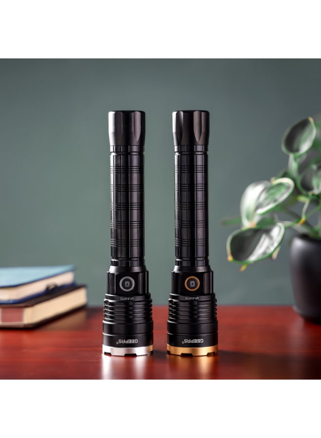 2 PCS Rechargeable Zoomable LED Flashlight| 3000 Mah Super Bright Light Rechargeable Flashlight with 30W High Power LED Aluminum Body| GFL51077Z Black