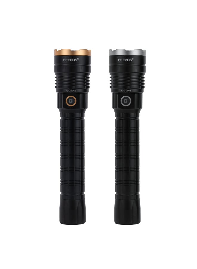 2 PCS Rechargeable Zoomable LED Flashlight| 3000 Mah Super Bright Light Rechargeable Flashlight with 30W High Power LED Aluminum Body| GFL51077Z Black