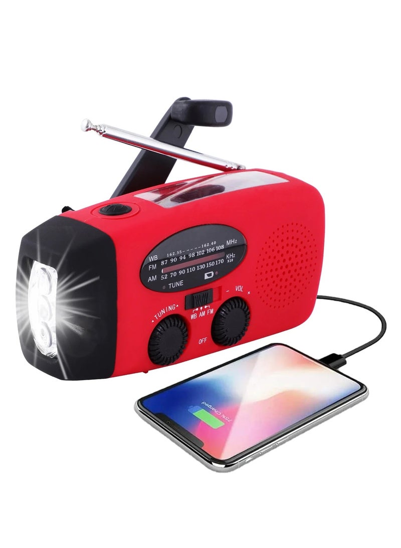 Multifunctional Solar Hand Crank Radio FM AM WB NOAA Weather Radio 2000mAh USB Charging Emergency LED Flashlight Power Bank