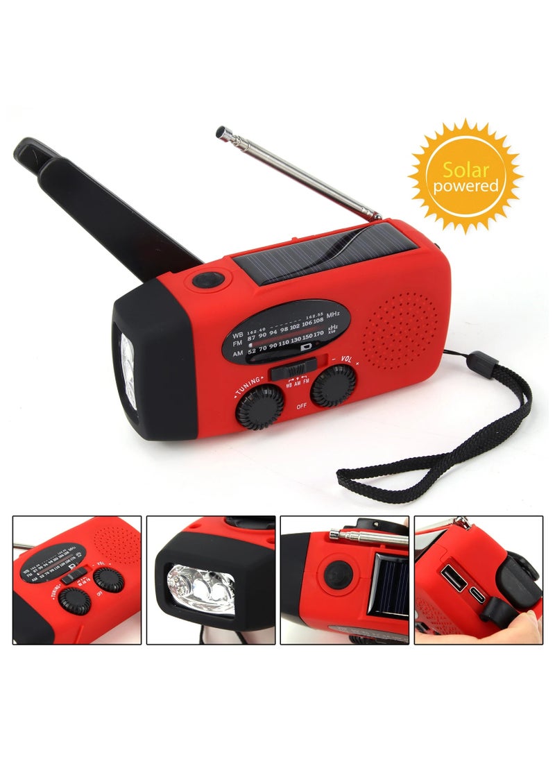 Multifunctional Solar Hand Crank Radio FM AM WB NOAA Weather Radio 2000mAh USB Charging Emergency LED Flashlight Power Bank