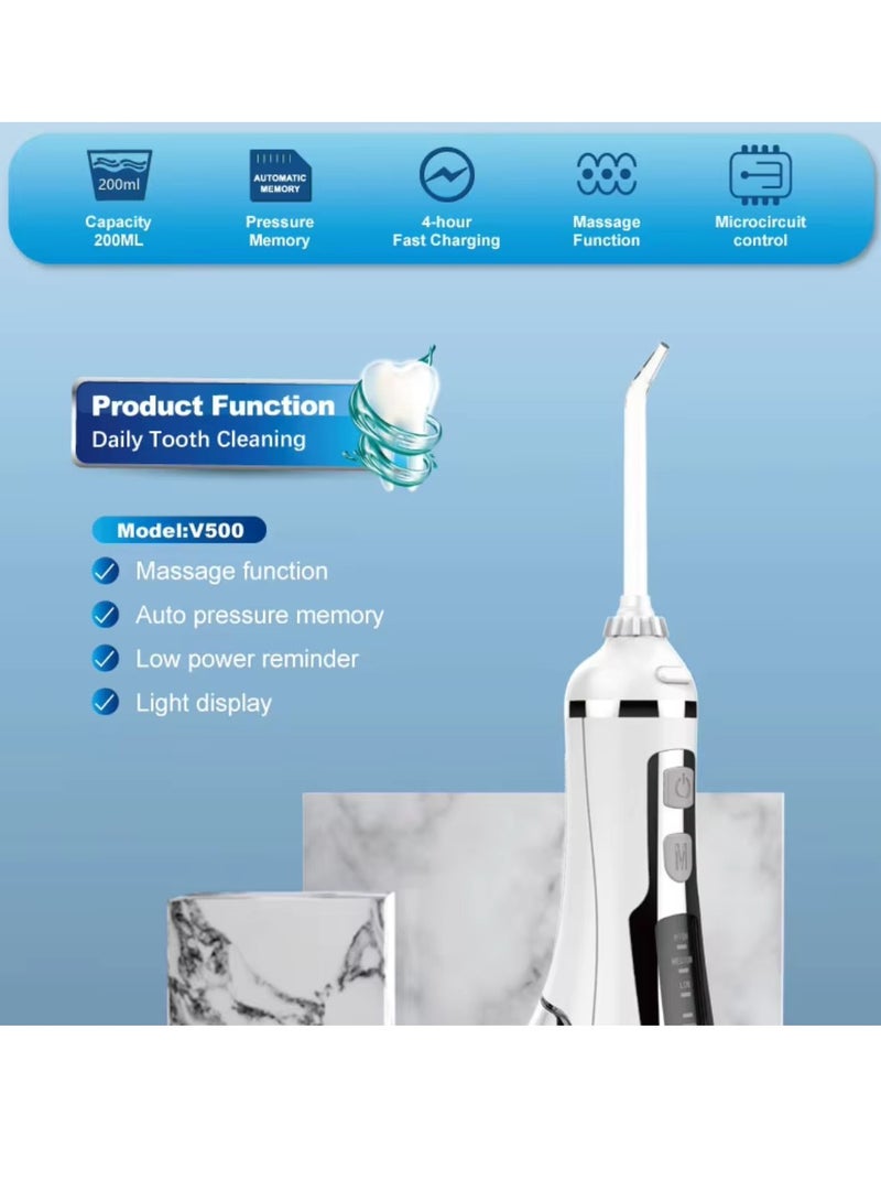 200ml Tank Cordless Water Flosser 3 Modes Dental Oral Irrigator Portable and Rechargeable IPX7 Waterproof Water Flossing for Teeth Cleaning Electric Dental Water Flosser Teeth Cleaner white