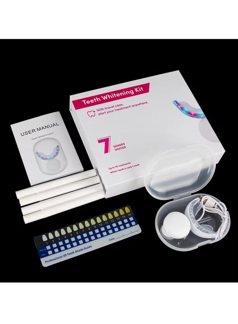 Teeth Whitening Light Kit, LED Light Activated Whitening Kit with 4Pcs Teeth Whitening Gel and Shades Whiter Non Sensitive Fast Teeth Whitener Remove Tea Coffee Soda Food Stain Teeth Whitening Set