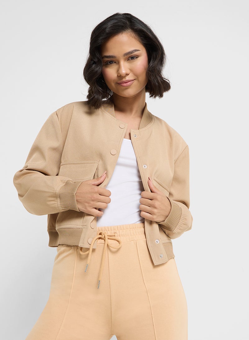 Button Up Bomber Jacket With Double Pocket