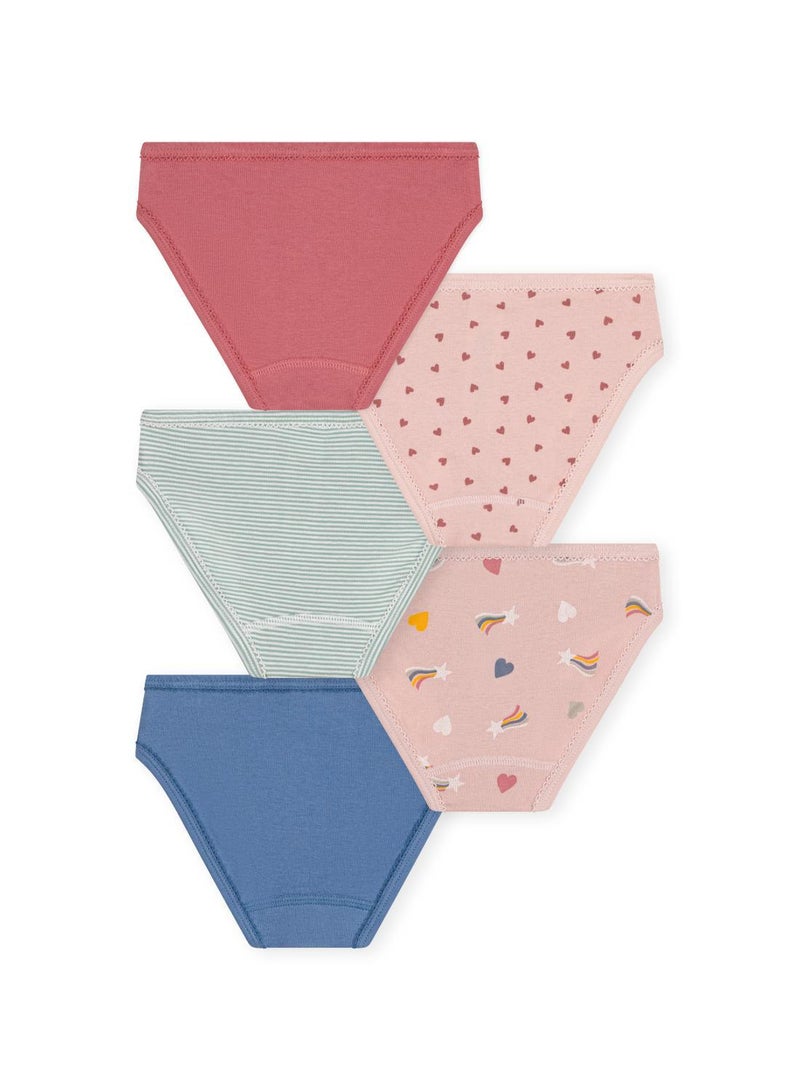 Children's heart-patterned cotton pants - 5-pack