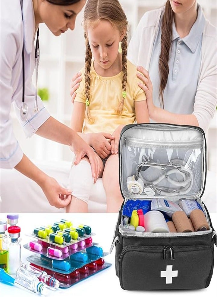 Large capacity medicine box, layered home first aid kit, portable fabric storage bag, waterproof large size, home travel medicine bag