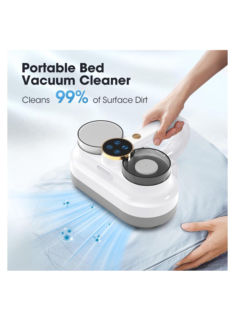 Cordless Bed Vacuum Cleaner, Rechargeable Handheld Mattress Vacuum Cleaner with U V & Ultrasonic, Strong Suction High Frequency Beating for Deep Clean Dust/Pet Hair etc