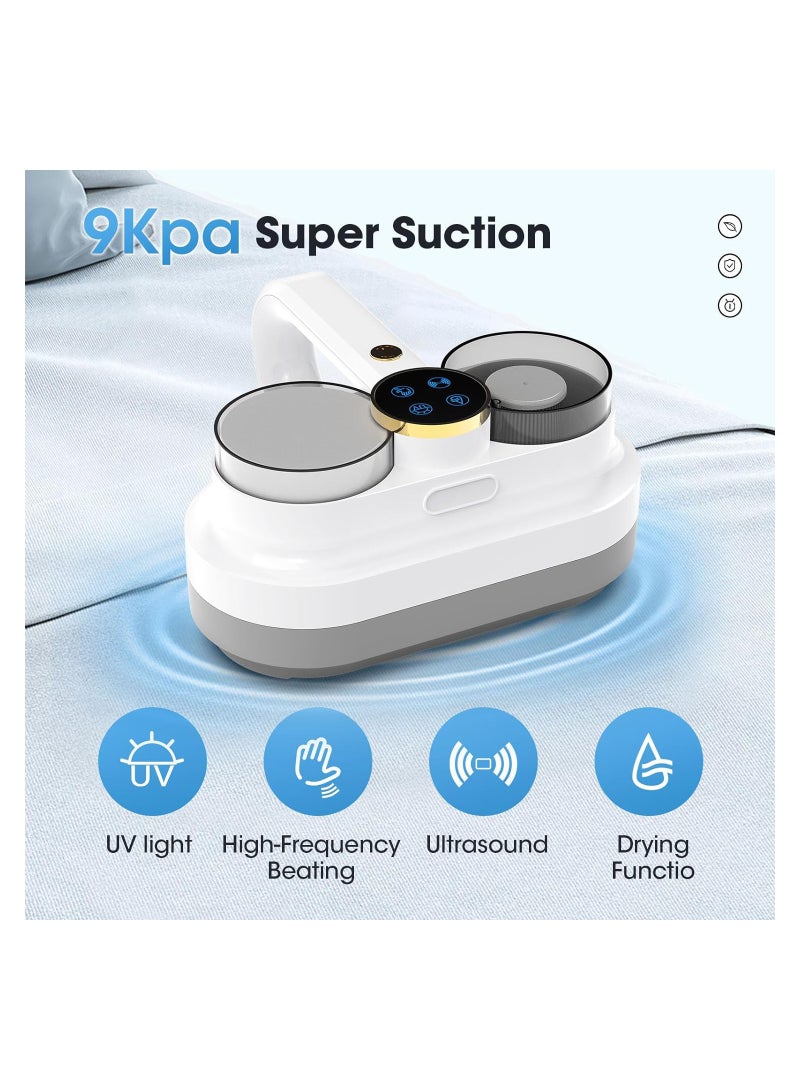 Cordless Bed Vacuum Cleaner, Rechargeable Handheld Mattress Vacuum Cleaner with U V & Ultrasonic, Strong Suction High Frequency Beating for Deep Clean Dust/Pet Hair etc