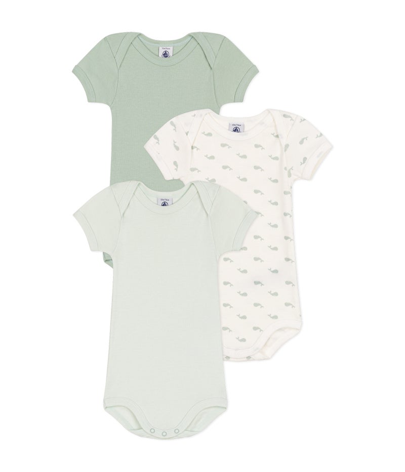 Babies' short-sleeved whale-themed cotton bodysuits - 3-Pack