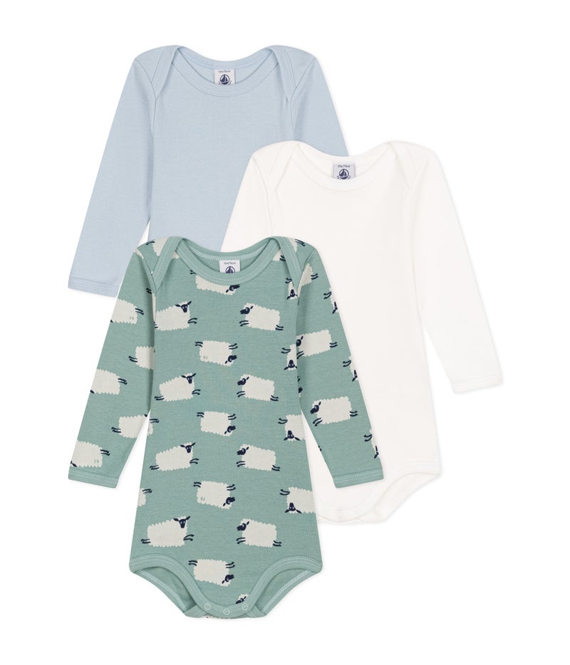 Babies' long-sleeved sheep print cotton bodysuits - 3-Pack