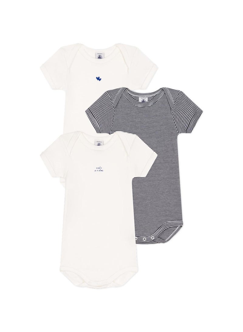 Babies' short-sleeved cotton bodysuits - 3-pack