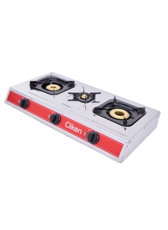 3-Burner Stainless Steel Gas Cooktop/Stove CK4253 Silver/Red