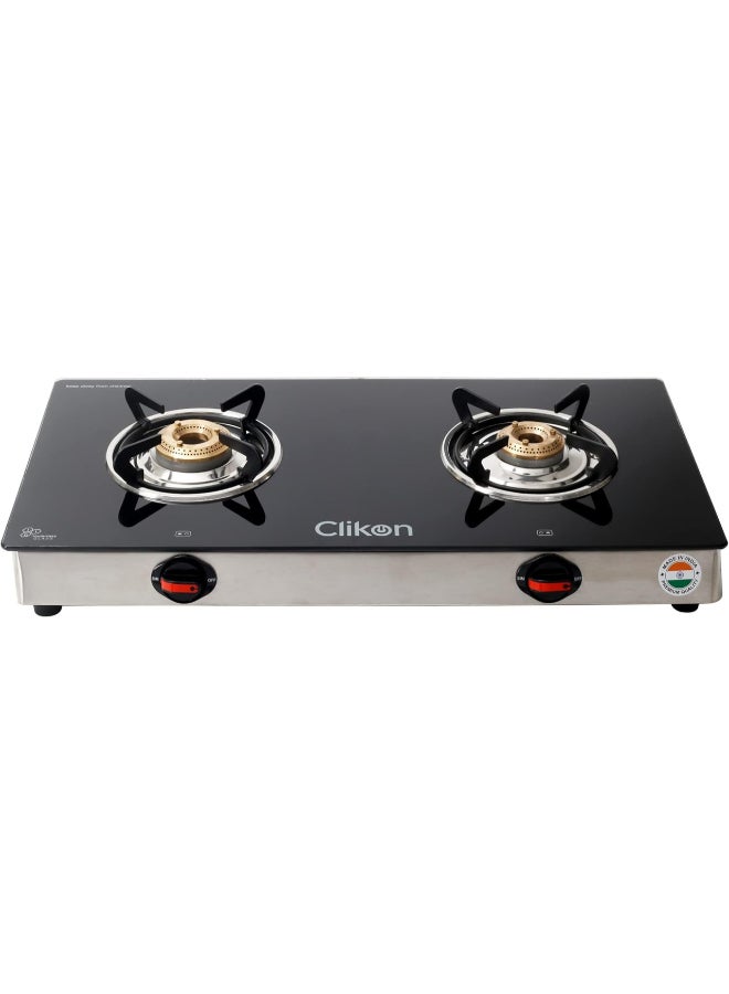 Double Gas Burner with Tempered Glass - Auto-Ignition, Thick Pan Support & Comfortable Knobs | Low Gas Consumption CK4291 Green