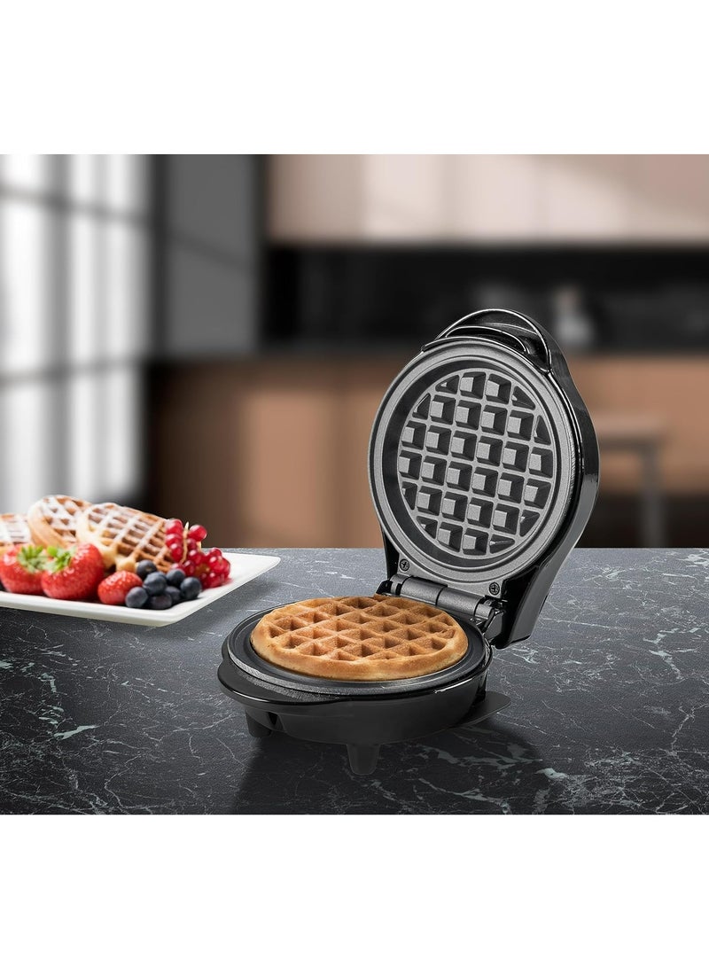 Mini Waffle Iron for Classic Waffles, 550W, Non-Stick Coating, Black