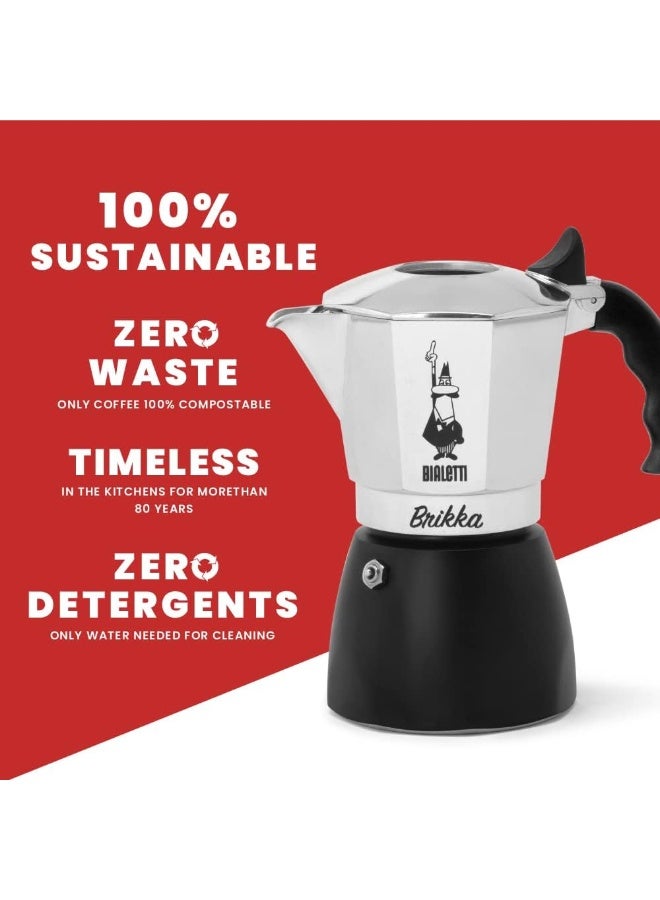 Bialetti Brikka Aluminium Stovetop Coffee Maker 4 Cup (180ml)