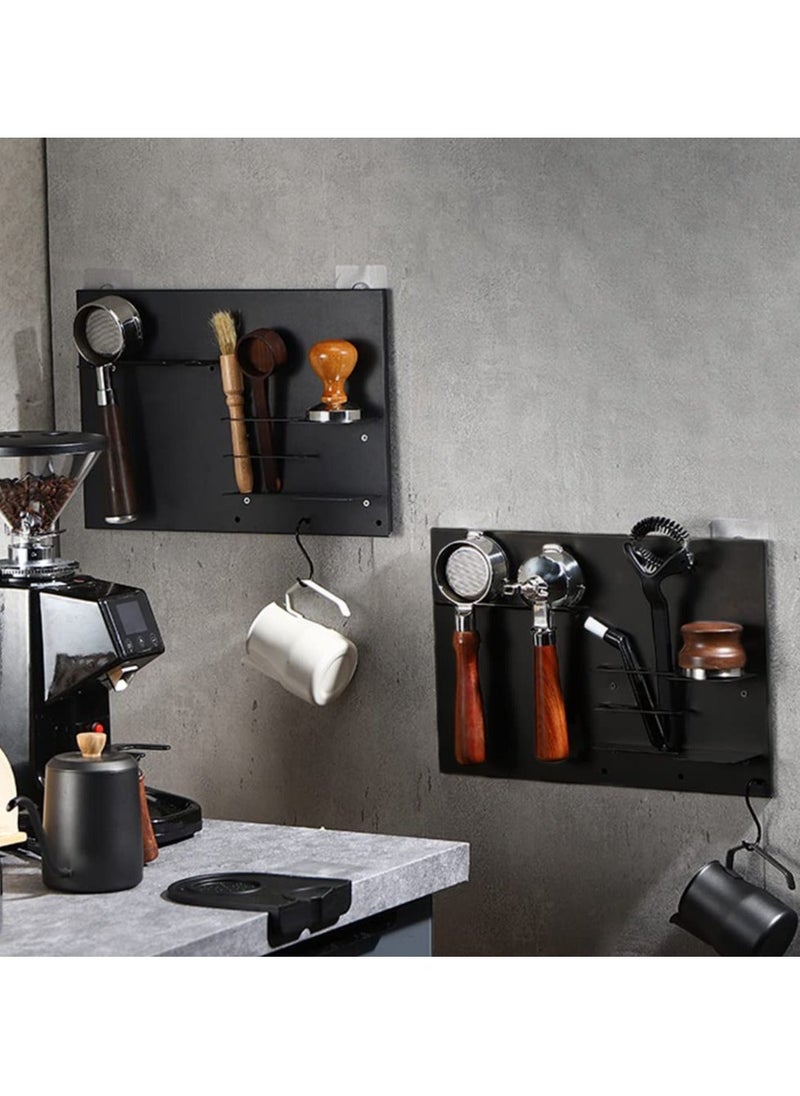 Drill-Free Coffee Portafilter Wall Rack, Space Saving Floating Wall Shelves Coffee Station Organizer, Espresso Tools, Wall Rack for Bar Cafe Kitchen Wall Decoration