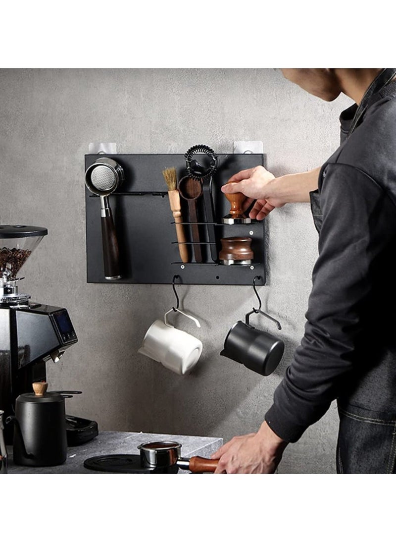 Drill-Free Coffee Portafilter Wall Rack, Space Saving Floating Wall Shelves Coffee Station Organizer, Espresso Tools, Wall Rack for Bar Cafe Kitchen Wall Decoration