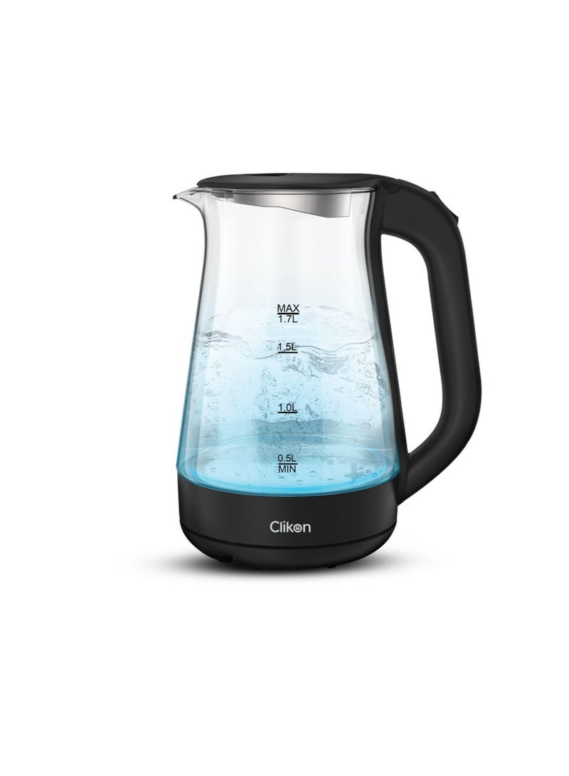 1.7 Liter Glass Body Electric Cordless Kettle with 360° Swivel Base,Auto Cut-off Function, LED Indicator, 1850-2200W, 2 Years Warranty 1.2 kg 2200 W CK5147 Black