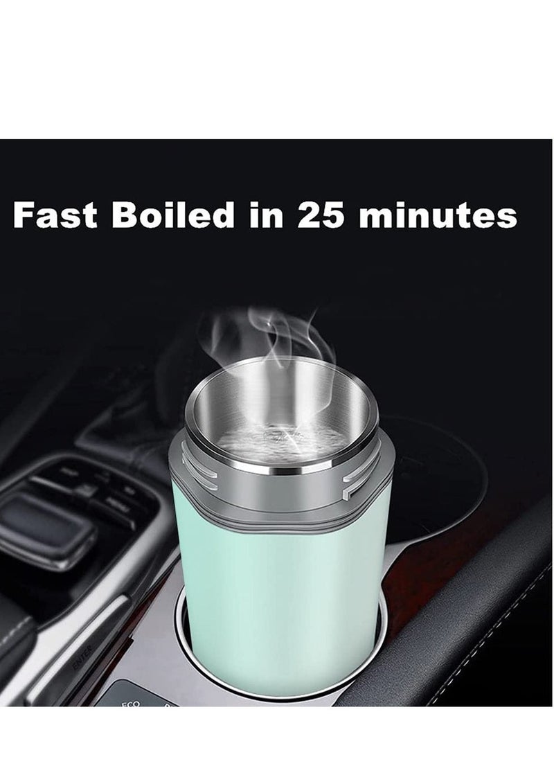 Car Portable Travel Electric Cup 12V/7A 80W, 350ml Heating Capacity Electric Tea Coffee Kettle for 12V Car , 450ml 304 Stainless Steel Liner, Heating temperature up to 100°C, Auto-Shut-Off, Green