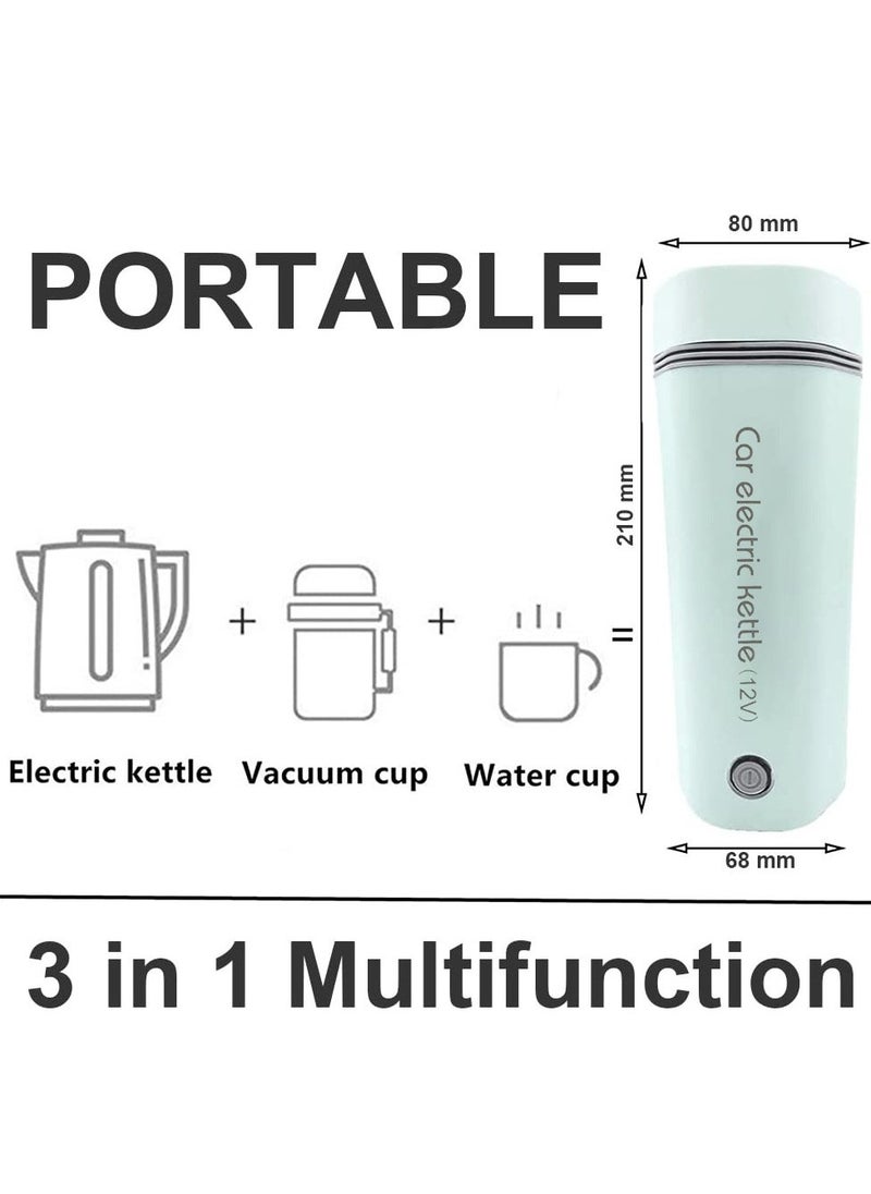 Car Portable Travel Electric Cup 12V/7A 80W, 350ml Heating Capacity Electric Tea Coffee Kettle for 12V Car , 450ml 304 Stainless Steel Liner, Heating temperature up to 100°C, Auto-Shut-Off, Green