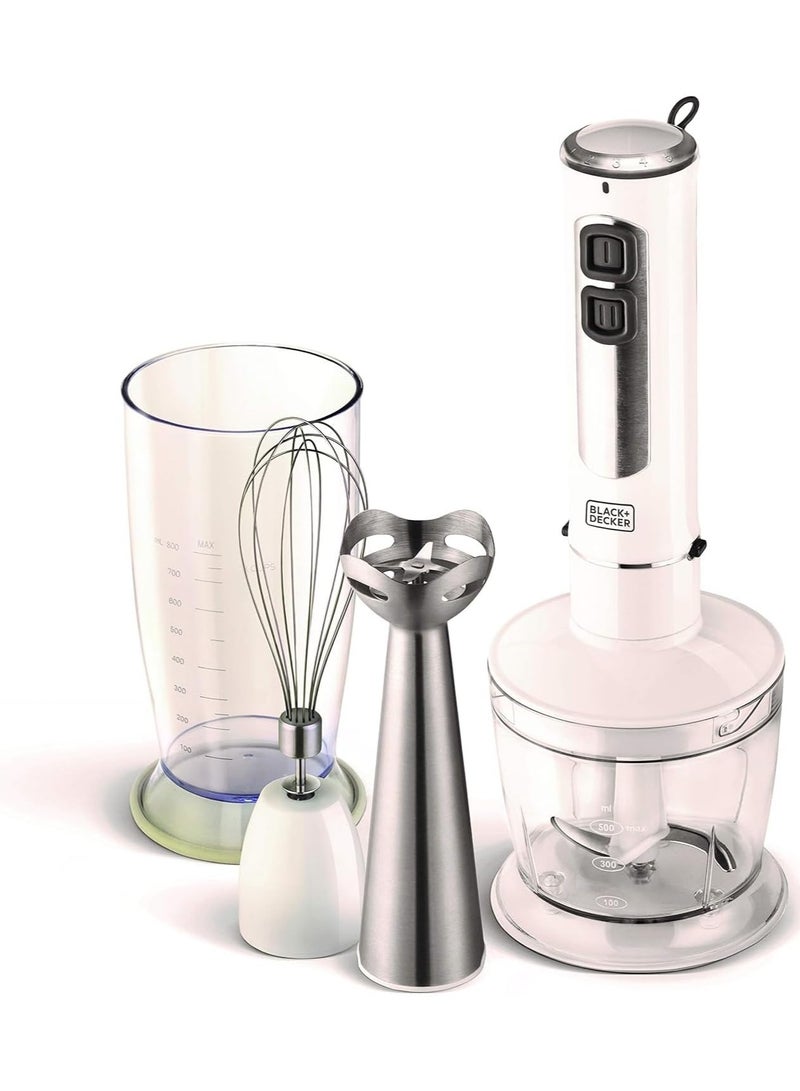 Black & Decker 400W 4 In 1 Stainless Steel Stem Hand Blender With Chopper and Whisk White SB4000