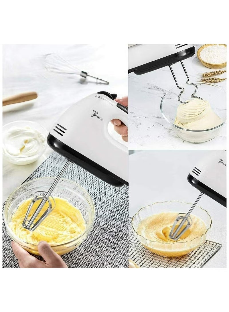 7-Speed Electric Egg Beater – Automatic Stainless Steel Whisk, Model MH1074, Powerful Mixer with EU Plug (White)