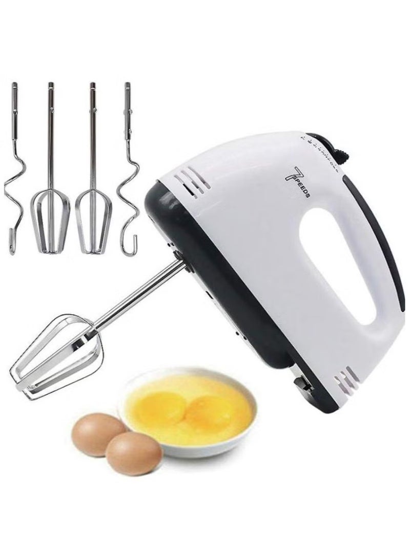 7-Speed Electric Egg Beater – Automatic Stainless Steel Whisk, Model MH1074, Powerful Mixer with EU Plug (White)