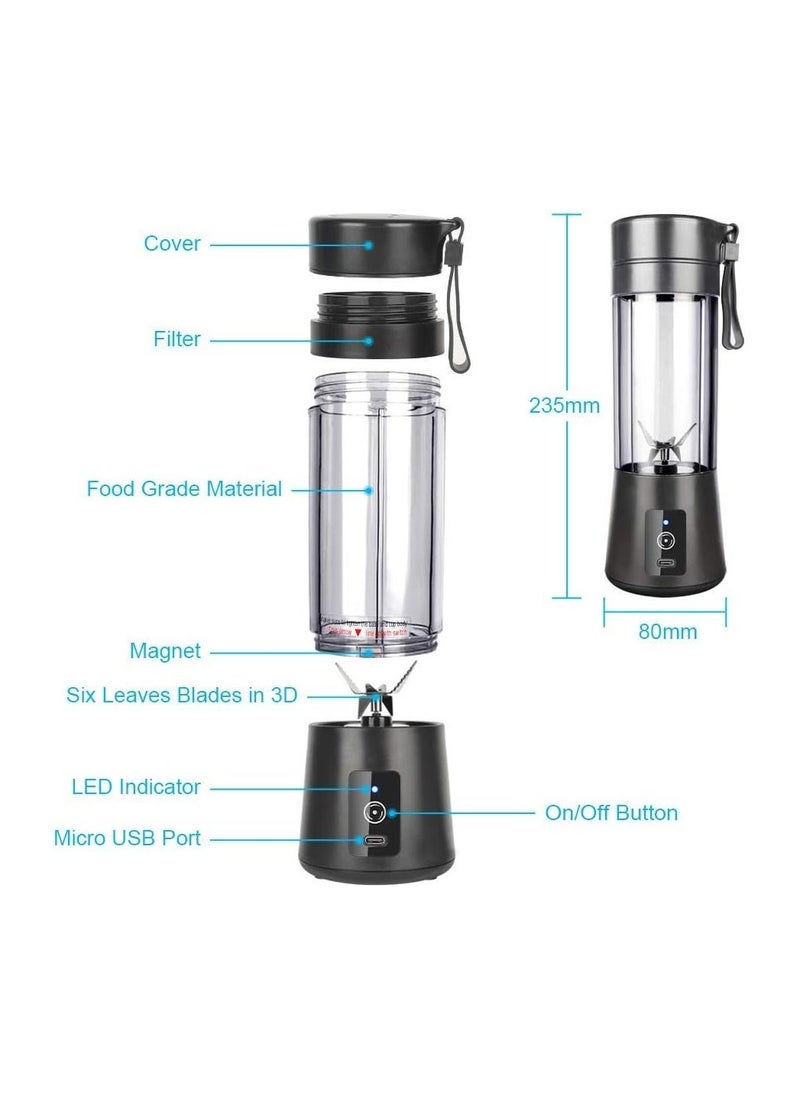 Portable Blender Smoothie Blender Personal Mini Blender Shakes and Smoothies Rechargeable Home Travel Fruit Juicer Cup with 14 Oz BPA Free Travel Cup and Lid Mini Mixing Shaker Bottle 380ml