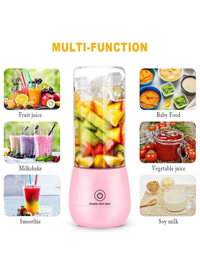 Portable Blender USB Rechargeable Smoothie Blender Personal Beach Blender for Shakes and Smoothies with 6 Sharp Blades Travel Lid One Touch Auto-cleaning Waterproof Blender for Kitchen